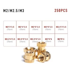 250 Pcs Injection Nut Copper Insert Knurled Nuts M2/2.5/3