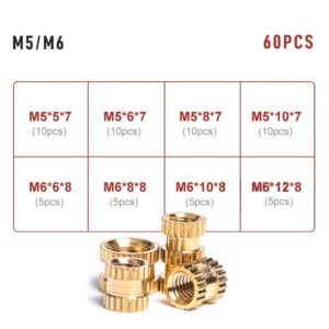 60 Pcs Injection Nut Copper Insert Knurled Nuts M5/6